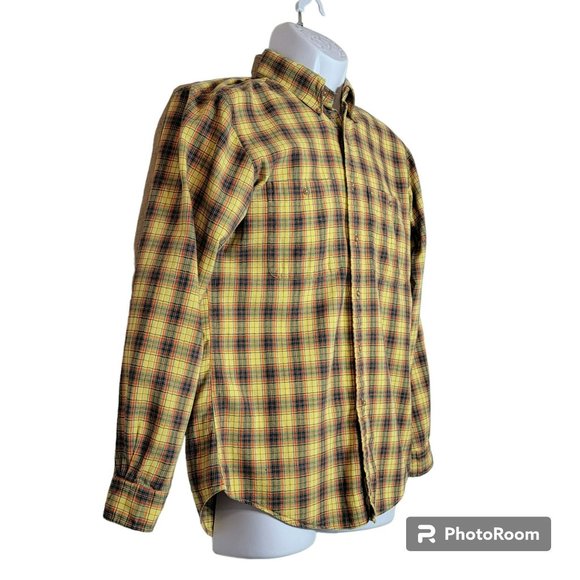 Red Coach Shop at Sakowitz Shirt, Men S, Yellow, Orange &Blue Plaid Flannel, EUC - Picture 4 of 10